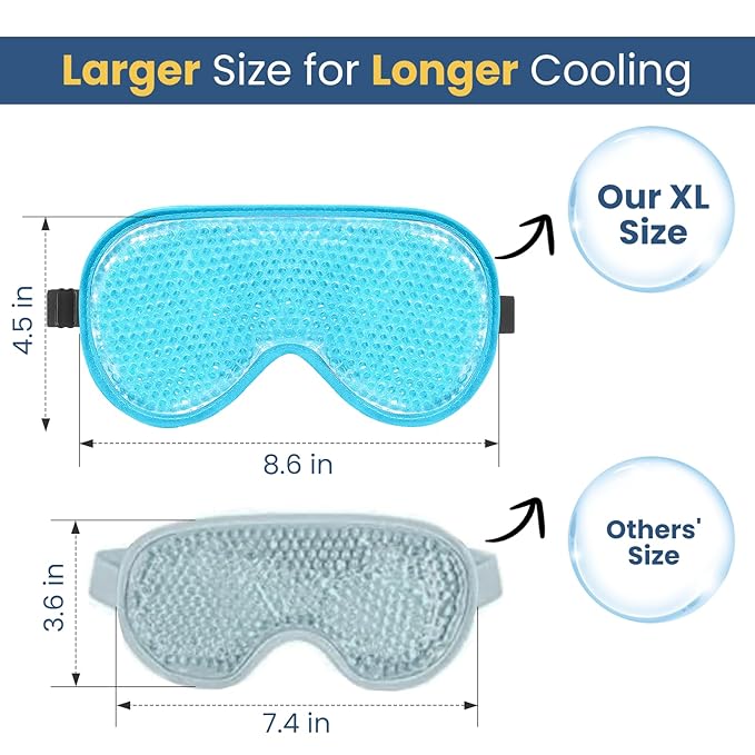 BeeVines Cooling Eye Mask, 2 Pack XL Jumbo Size Freezer Gel Eye Masks for Puffy Eyes Face, Ice Eye Mask, Cold & Warm Compress, Frozen Ice Pack for Post Eye Surgery & Allergies(Blue)