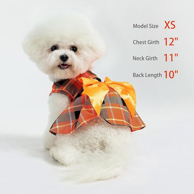 PUPTECK Plaid Dog Dress with Bow Puppy Clothes for Autumn, Orange Plaid L | Puppy Doggie Pet Clothes Outfits Apparel Costume for Wedding Anniversary Birthday Photoshoot for Small Medium Large Dogs Girl