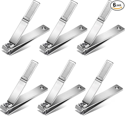 6 Pieces Straight Nail Clippers for Thick Nails Edge Toenails Clippers Stainless Steel Nails Cutters Heavy Duty Fingernail Clipper for Men Women
