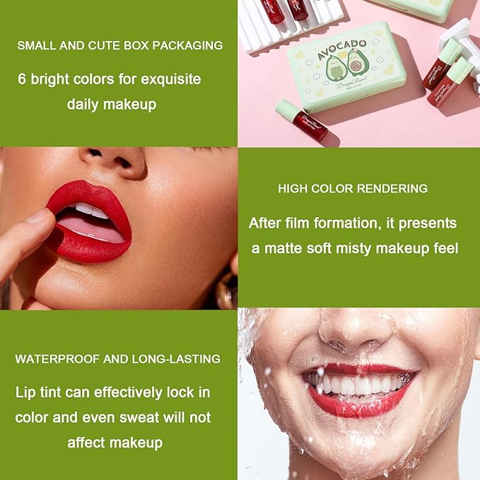 6 Colors Lip Tint Stain Set, Korean Lip Gloss, Mini Liquid Lipstick for Women, Lip Gloss Set, Lip Stain Long Lasting Waterproof, Non-Stick Cup, High Pigment, Cute Stuff, Lip Makeup