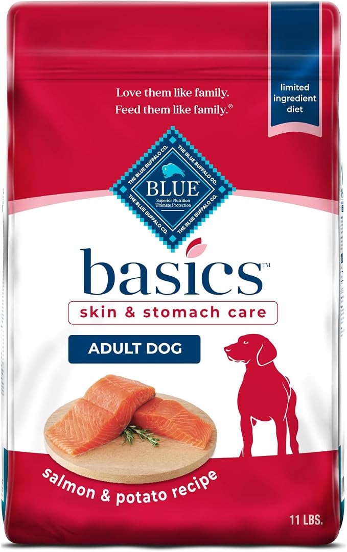 Blue Buffalo Basics Salmon Adult Skin & Stomach Care Dry Dog Food, 11 lb | Real Salmon #1 Ingredient, Limited Ingredient Diet, Antioxidant-Rich LifeSource Bits, Skin & Coat Health
