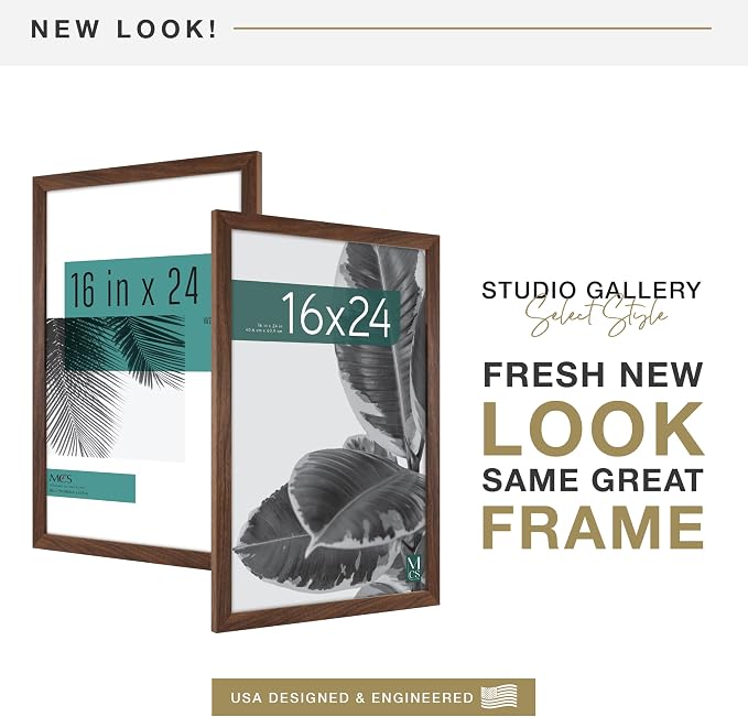 MCS Studio Gallery 16x24 Poster Frame Walnut Woodgrain Engineered Wood, Vertical & Horizontal Wall Hanging Large Picture Frame for Photos, Posters & Art Prints (1-Pack)