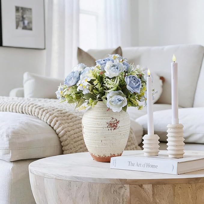 Ceramic Decorative Flower Vase 7.4 Inch Pottery Rustic Farmhouse Boho Terracotta Vase for Home Decor, Table, Living Room, Bathroom, Shelf, Mantel Decoration