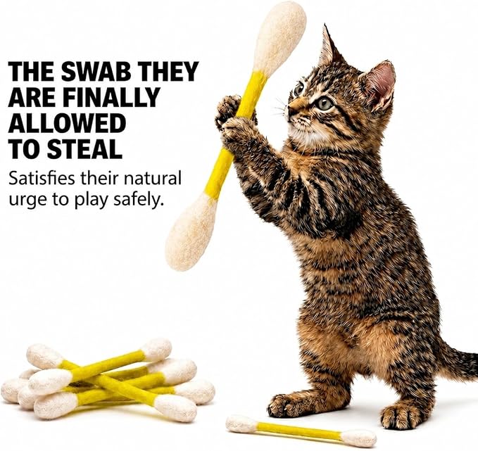 Glaciart One Swabs Cat Toys with Catnip - 6 Pk | Durable for Chew, Cute Cat Toys Interactive Kitty for Boredom, Exercise, & Play | Filled w/Organic Catnip for Anxiety & as Digestive Aid | Gift Idea