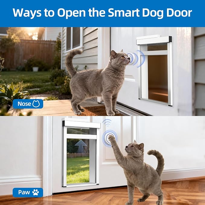 Smart Pet Door with Doorbell Active,Electronic Cat Door for Door,No Collar