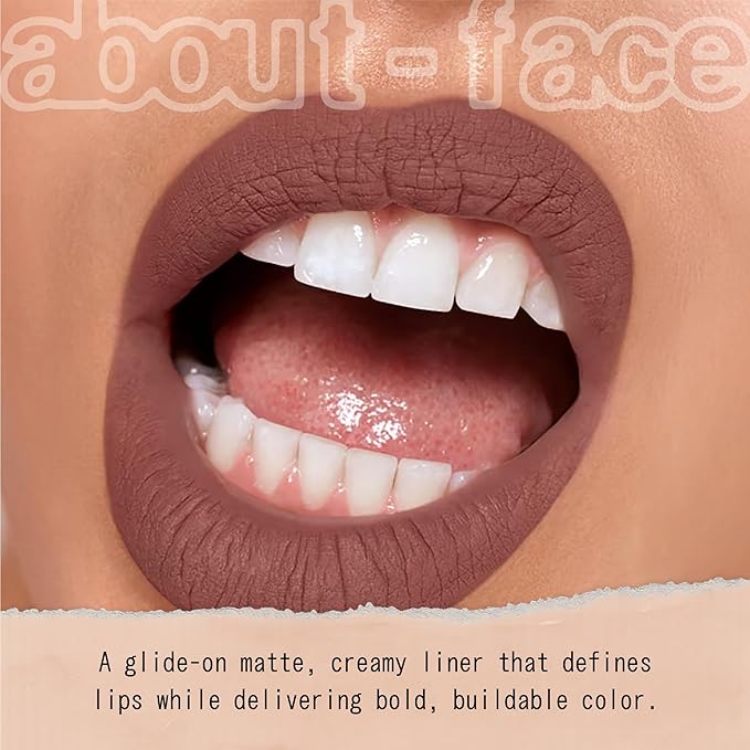about-face Matte Fix Lip Pencil Midnight Seduction – Long-Wear, Creamy Matte Lip Liner with Hyaluronic Acid & Vitamins C & E – Vegan, Cruelty-Free, Clean Beauty – 0.042 oz (Soft Mauve)