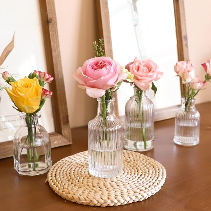 Bud Vases in Bulk 24, Small Glass Vase for Table Centerpieces | Vintage Vases Mini Clear Single Flower Vase Bulk for Wedding Decor Rustic Decorative Christmas Vases Set Home Decorations
