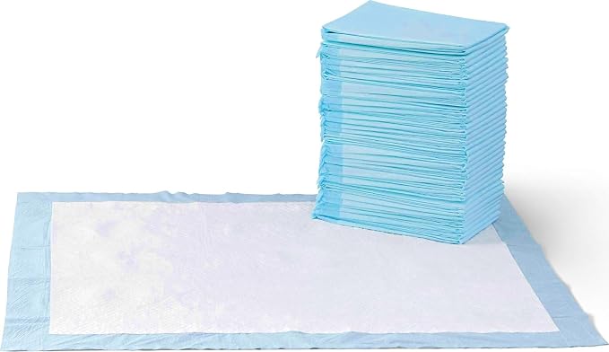 Amazon Basics Leak-Proof Dog and Puppy Potty Training Pee Pads with Quick-Dry 5-Layer Design, Housebreaking, Standard Absorbency, X-Large, 28 x 34 Inch, Blue & White, 60-Pack