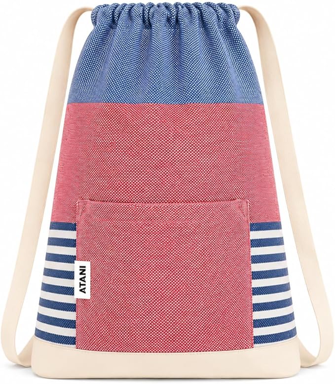 ATANI Turkish Beach Towel (71x39 Inches), Converts to a Bag, Oversized 100% Cotton Bath Towels Lightweight Quick-Dry Beach Blanket for Travel, Picnic, Camping, Yoga and Pool (Red x Navy Blue)