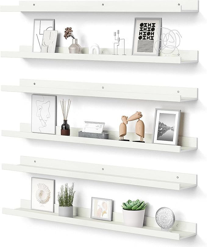 upsimples Floating Shelves for Wall Decor and Storage, White, 6Pcs 35.5'' | Wall Mounted Wood Shelves for Living Room, Bedroom, Kitchen, Office, Nursery Room, Coffee Bar Display and Organize