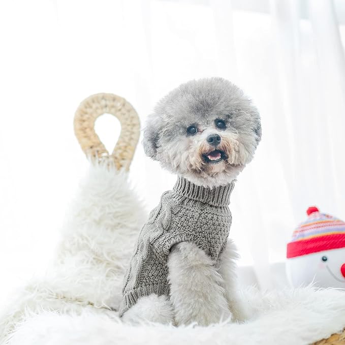 Mihachi Turtleneck Dog Sweater - Winter Coat Apparel Classic Cable Knit Clothes with Leash Hole for Cold Weather, Ideal Gift for Pet in New Year