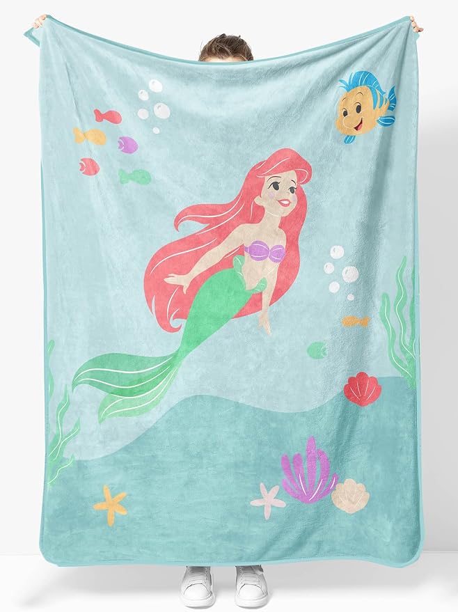 Sunny Side Up Disney The Little Mermaid Plush Throw Blanket - Measures 46 x 60 Inches - Super Soft & Cozy Fleece Kids Princess Bedding Features Ariel