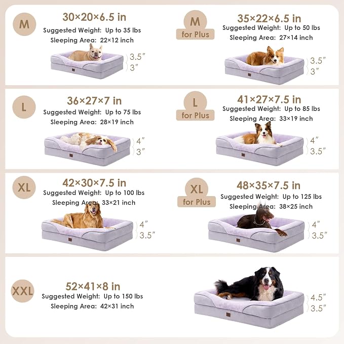 EHEYCIGA Orthopedic XL Dog Bed for Large Dog, Memory Foam Dog Couch, Purple | 42x30 Inch Extra Large Sized Dog Sofa with Sides, Waterproof Liner & Washable Removable Cover, Bolster Pet Couch
