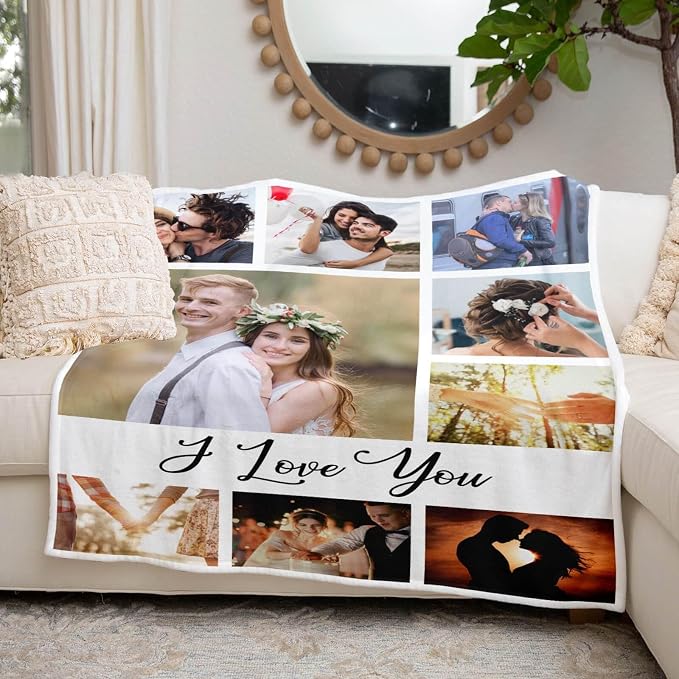 inkArts Custom Blanket with Photo, Personalized Blanket, Customized Photo Blankets, Customizable Picture Blankets, Personalized Anniversary Photo Gifts for Women Men Her Him Girlfriend Boyfriend