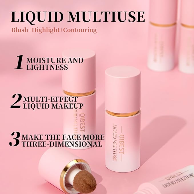 URQT 3PCS Highly Pigmented Liquid Contour - Built-in Sponge Tip Sculpted Complexion Wand Long Lasting Natural Buildable Highlighters Contouring Bronzer (Contour+Highlighter+Blush)
