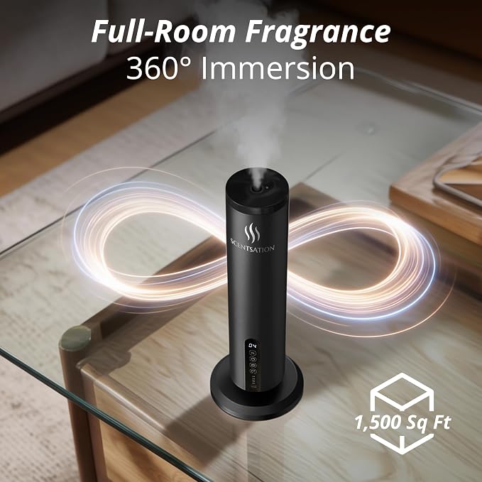 Diffuser Tower Wireless - Essential Oil Fragrance - 1500 SqFt Wide Coverage – Cordless Rechargeable Waterless Aromatherapy, 8-Day Battery, Aluminum Body, Idead Home Office Spa Hotel Bedroom