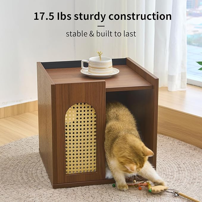 Wooden Indoor Cat House Suitable for Pets Under 66 Lbs, for Large Cats, Sturdy & Durable Semi-Enclosed Cat Bed Condo with Removable Washable Plush Cushion,Easy Video Assembly
