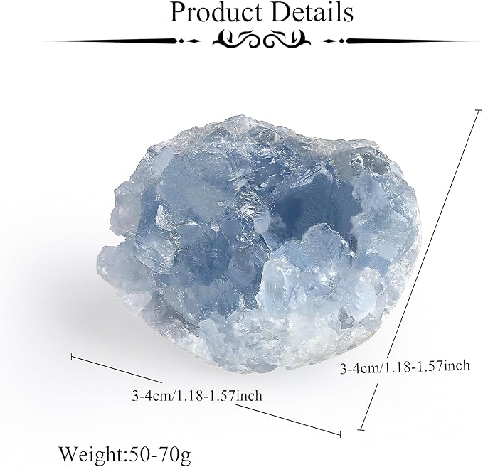 ZHIYUXI Celestite Crystals Cluster Geodes Blue Crystal Gemstones Celestite Stone Raw Crystals Aquamarine Crystals Natural Rock Collection Reiki Geode Decor Energy Balance Wicca Room 1pc 50-70g