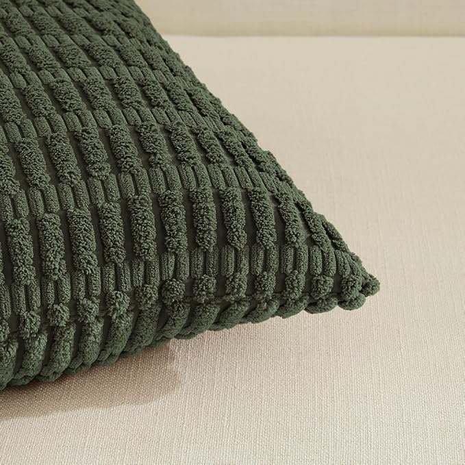 Fancy Homi Decorative Throw Pillow Covers for Bed Couch Bedroom Bench, Soft Corduroy Solid Pillow Case, Rustic Farmhouse Boho Room Decor,20" x 12" (Pack of 1),Olive Green