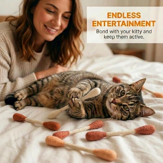 Glaciart One Swabs Cat Toys with Catnip - 6 Pk | Durable for Chew, Cute Cat Toys Interactive Kitty for Boredom, Exercise, & Play | Filled w/Organic Catnip for Anxiety & as Digestive Aid | Gift Idea