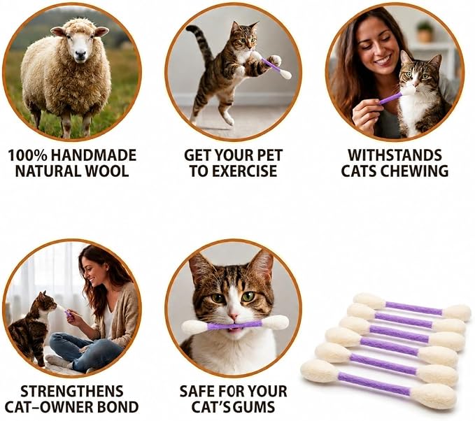 Glaciart One Swabs Cat Toys with Catnip - 6 Pk | Durable for Chew, Cute Cat Toys Interactive Kitty for Boredom, Exercise, & Play | Filled w/Organic Catnip for Anxiety & as Digestive Aid | Gift Idea
