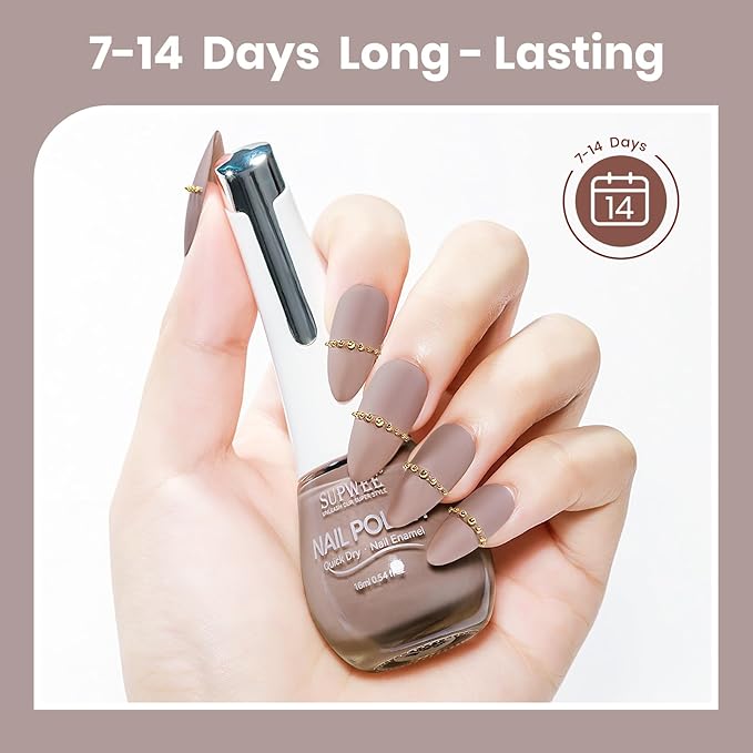 Brown Matte Nail Polish Quick Dry Fall Nail Polish Non Gel, Fast Drying Fingernail Polishes Air Drying Lacquer, Oil-based, Chip Resistant, Vegan, Fast Drying, Streak, Long Lasting