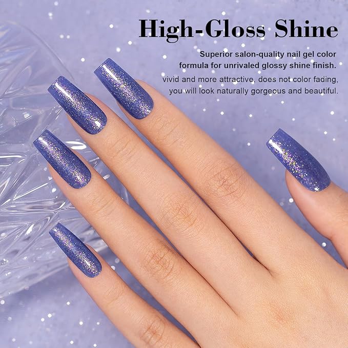 RARJSM Glitter Gel Nail Polish Bluish Purple Chunky Iridescent Rainbow Sparkle Holographic Small Flakes Shimmer Diamond Gel Polish Single Bottle Soak off UV LED Cured for Home Salon Manicure 15ML