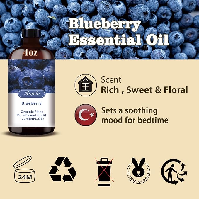 Blueberry Essential Oil-4.33 fl oz for Diffuser, Massage, Skin Care, DIY Soap, Candle, Meditation, Yoga, Relaxation, Gift Ready