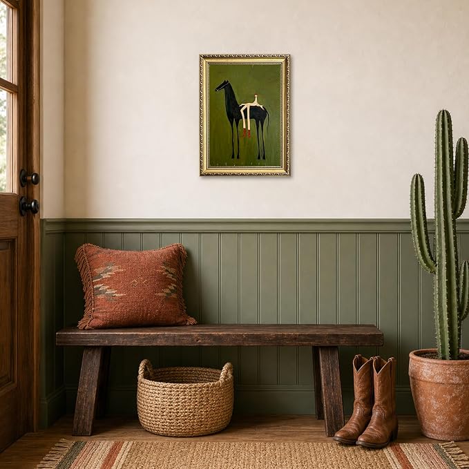 Gold Framed Abstract Horse Wall Art, Modern Western Horse Wall Decor Painting Vintage Southwestern Cowboy Canvas Prints Picture for Living Room Bedroom Farmhouse 16x24 inch