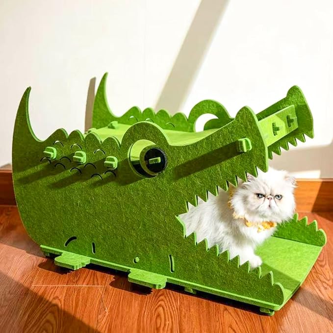 Thickened Felt Cat Bed House, Cat Hideaway Condo with Perch, for Indoor Cat | Elevated Large Furniture for 35 LBs Puppy, Rabbit Hideout Cave, Kitten Hidden Play Hole, Cute Crocodile Scratching Pet Sofa