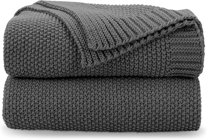 CozeCube Charcoal Grey Seed Stitch Throw Blanket 60"x80", Farmhouse Decor | Blanket for Couch, Soft Cozy Cable Knit Throw for Bed Sofa Living Room, Lightweight Warm Decorative Christmas Blanket