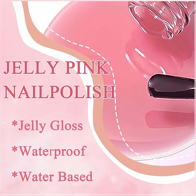 NovaCharm Pink Jelly Nail Color, Water Based Quick Dry Sheer Gloss Polish for Women & Girls, Non Toxic Transparent Soft Pink Peel Off Nail Color for Home Salon DIY, 9 ML