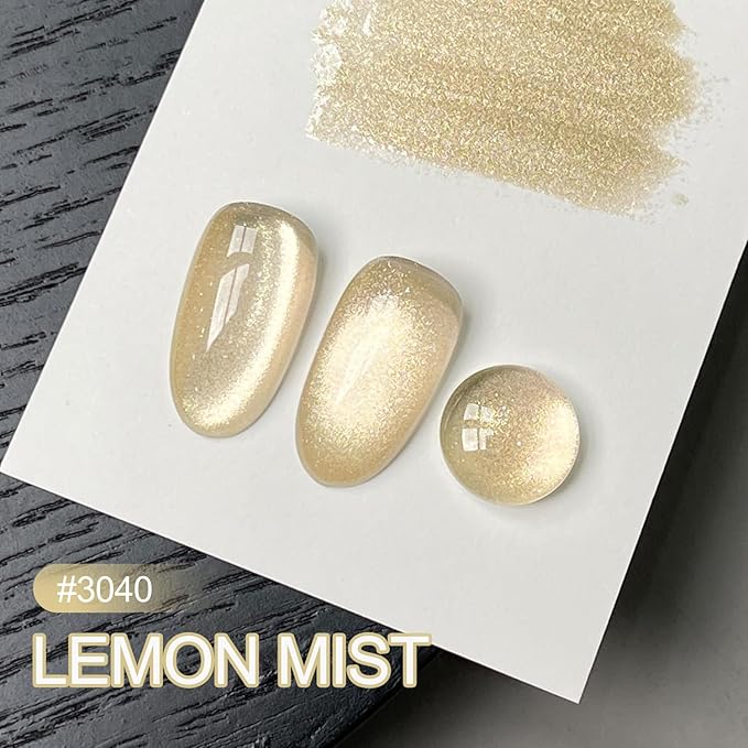 GAOY Jelly Golden Cat Eye Gel Nail Polish, 16ml Glitter Holographic Nail Polish with Magnet, Reflective Translucent UV Gel, 3040 Lemon Mist