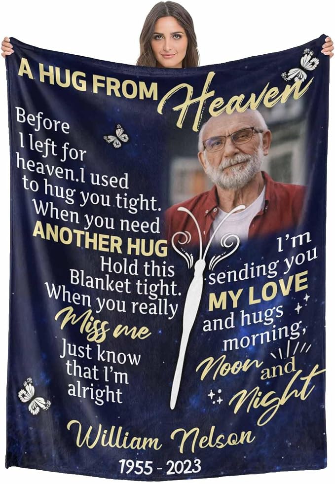 Custom Memorial Blanket with Photos for Loss of Loved One, in Loving Memory Personalized Sympathy Blanket for Loss of Dad Mom Husband Wife Friend Memory of Loved One Gifts, Made in USA