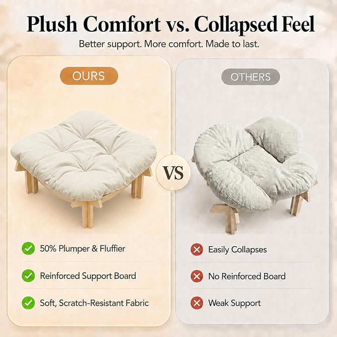 Elevated Cat Bed, Wooden Pet Sofa with Washable Cushion (Square / Beige) | Soft Beds with Extra Filling prevent flattening, Stable Wooden Frame Couch supports 50 lbs for Indoor Cats, Kitty & Puppy.