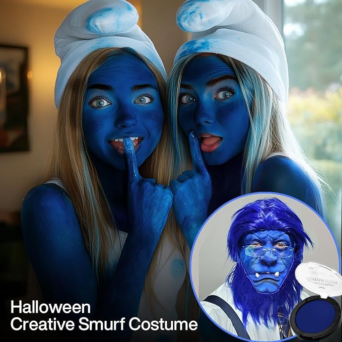 Blue Face & Body Paint Makeup Foundation, Professional Royal Blue Face Painting for Adults & Kids,Oil-Based Non-Toxic Cream Greasepaint for Halloween Makeup FX,Cosplay Costumes, Festivals,Smurf,Avatar