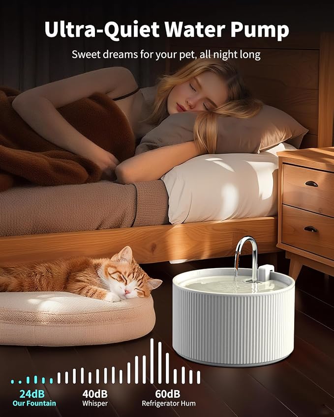 Wonder Creature Ceramic Cat Water Fountain 2.2L/74oz (White) | Quiet Pet Fountain with BPA-Free Ceramic Material, Triple Filtration System, Easy Cleaning Design for Cats and Dogs