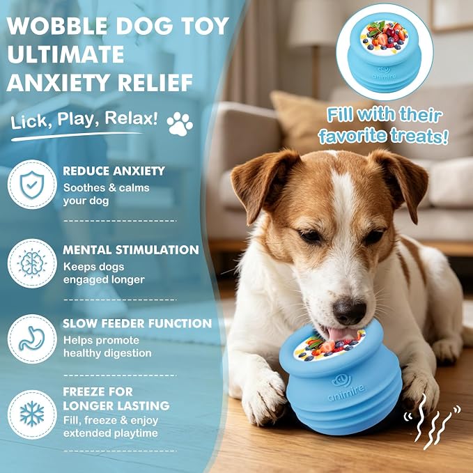 Treat Dispensing Dog Toy, Long-Lasting Interactive Puzzle Toys for Dogs, Stuffable Dog Enrichment Frozen Lick Treat Toy for Boredom, BPA Free Silicone Fetch Catch Chew Toy (Light Blue,M)