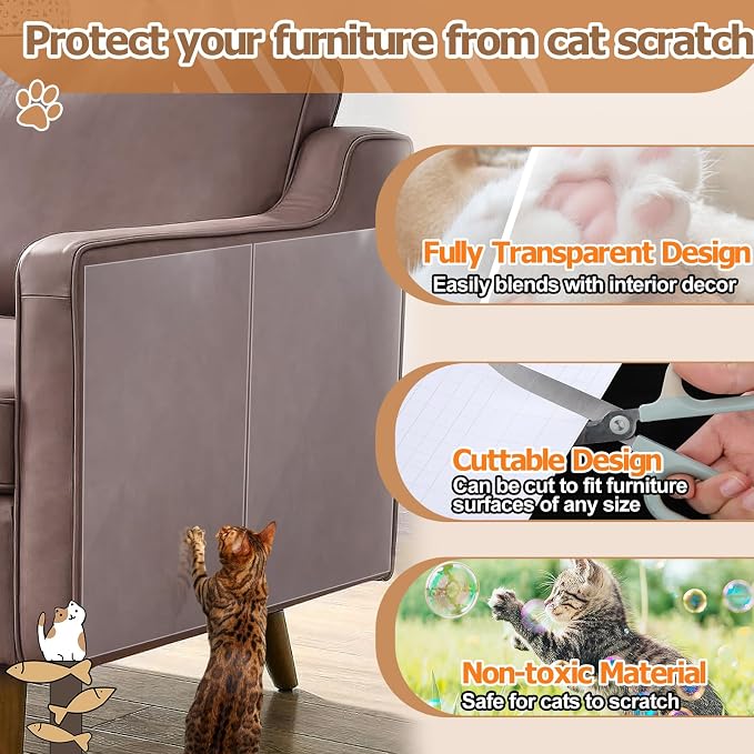 Acostop 16 Pack 17"x11.8" Cat Scratch Furniture Protector for Leather Couch | Easy to Remove Anti-Scratch Couch Protector from Cat, No Pins