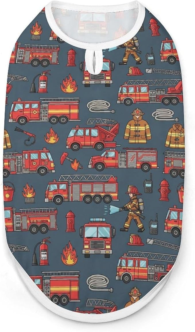 Soft Cat Shirt Pet Breathable Clothes Dog Tank Tops Pet Fire Truck Firefighter Cute Dress Decor