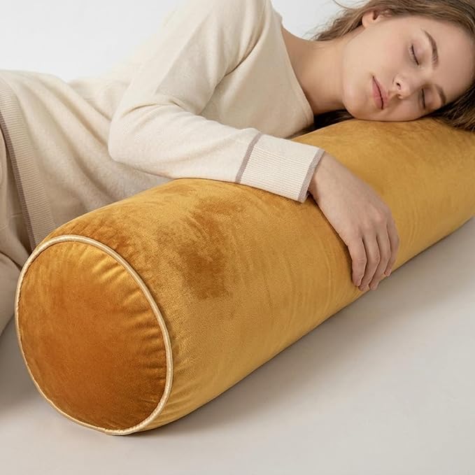Body Pillow Yoga Bolster Round Cylindrical Pillow Long Dutch Velvet Cushion with Removable Washable Cover for Side Sleepers Meditation and Bedroom Decor(Yellow,100cm/39in)