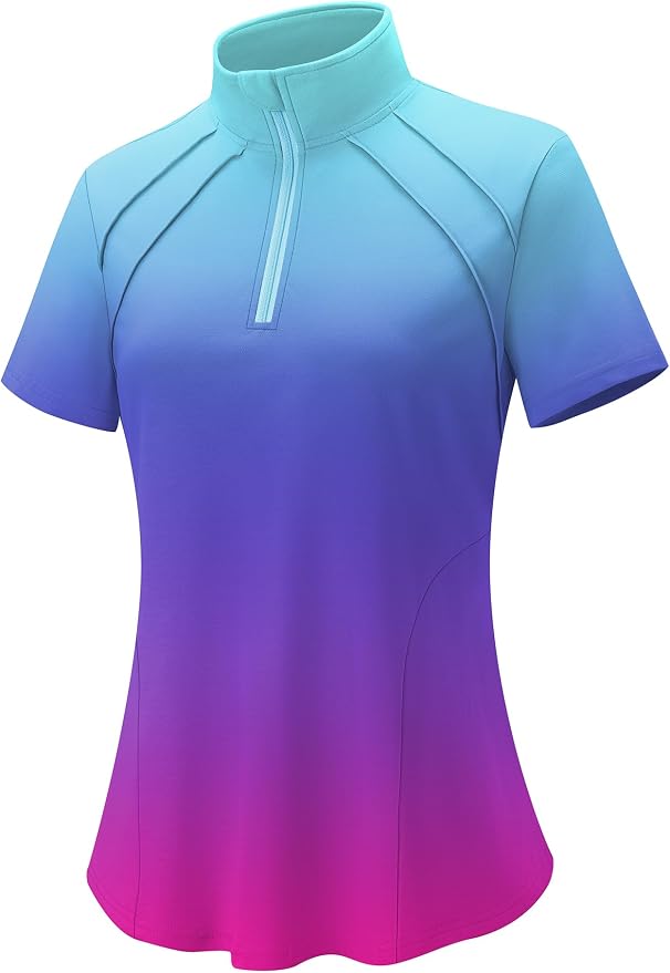 LOMON Womens Golf Polo Shirt Summer Short Sleeve Quarter Zip Outfit | Side-Pockets,Princess Seams,Cotton,Wrinkle Free,Moisture Wicking,Quick-Dry,Lightweight,Collared,for Tennis Workout