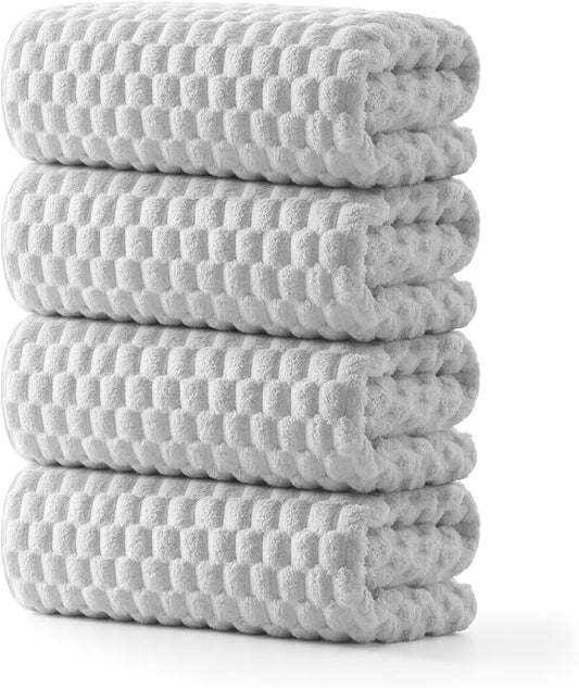 REDKISS 4 Pack Gray Microfiber Bath Towels - Extra Large Waffle Towels Set for Bathroom, Super Absorbent Towel Set of 4 Lagre, Quick Dry Bathroom Towel for Spa, Gym,Travel, Lint Free, Ultra Soft