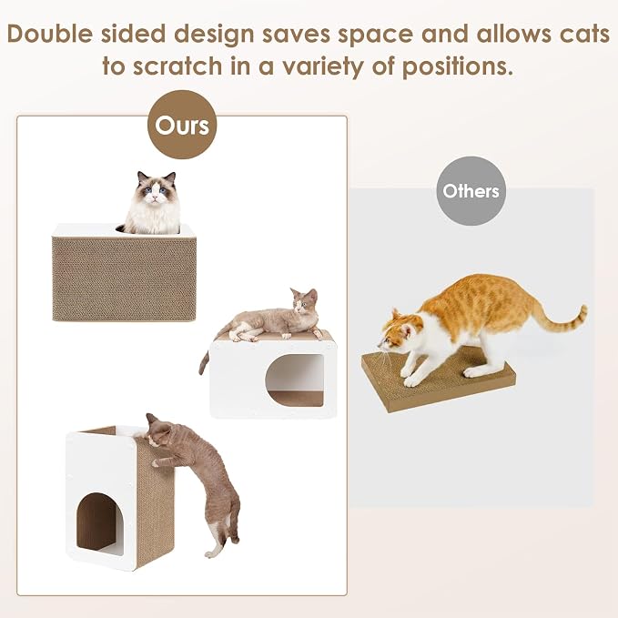 EHEYCIGA Cardboard Cat Scratcher House, 17-Inch Cat Scratch pad, White | Cat Scratching Board for Indoor Kitten Cats, High-density Corrugated Paper, Multi-function, Anti-scratch, Easy Install
