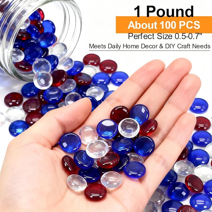 Mini Glass Gems Flat Bottom Marble Beads for Vase, Aquarium & Fish Tank | Mixed Color Decorative Glass Stones Vase Filler for Planter, Crafts, Home Art Decoration (1 Pound)