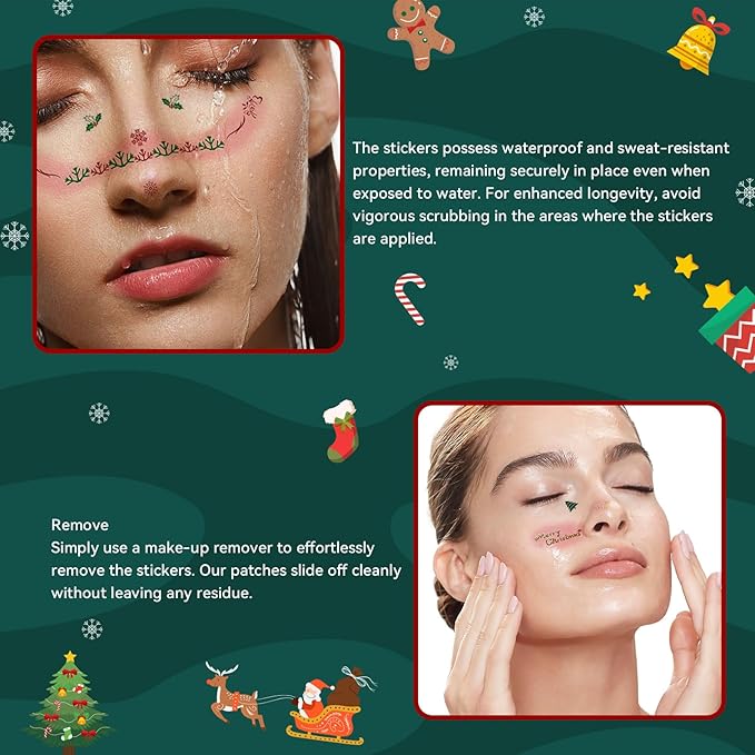 Christmas Blush & Freckle Stickers-5 Sheets Glitter Christmas Face Patches for Women Girls, Cute Makeup Freckles for Party & Festive
