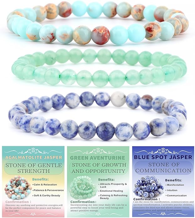 NCB 2.3-Piece 4mm Natural Crystal Gemstone Stretch Bracelets – Handmade Reiki Energy Healing Jewelry for Meditation,Yoga, Unisex