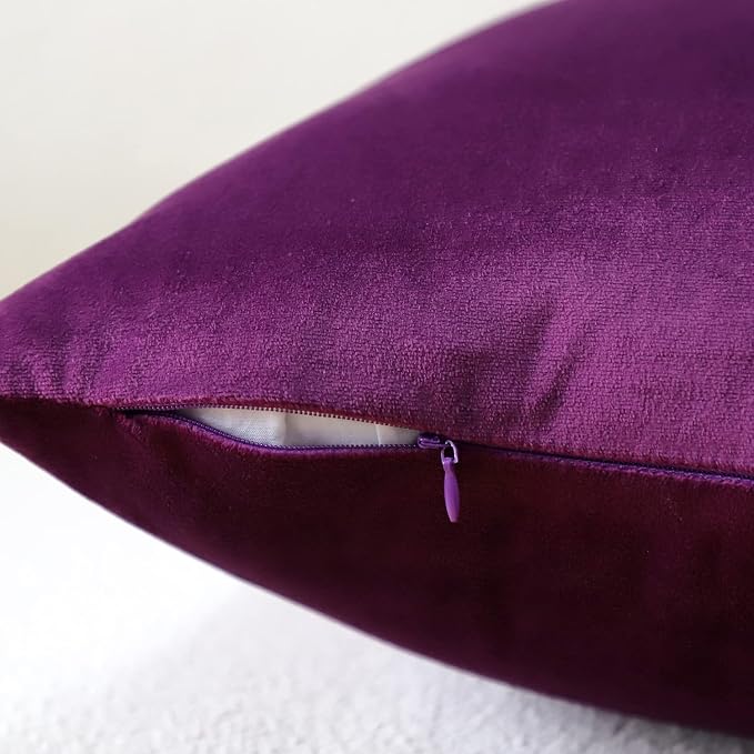 Artscope Luxury Velvet Pillow Covers Super Soft Decorative Square Throw Pillow Covers Case Cushion Covers for Sofa Couch Bedroom Car Decor 16x16 Inch Eggplant Purple