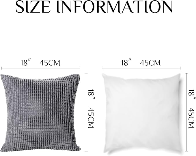 Softalker Corduroy Decorative Throw Pillow Covers 18x18, 2 Pack, Dark Grey | Soft Boho Striped Pillow Cases, Couch Fluffy Cushion Covers for Farmhouse Home Decor Bed Living Room