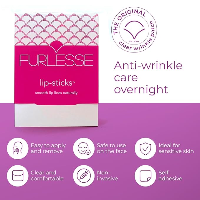 Furlesse Lip-Sticks Wrinkle Patches, Overnight Anti-Wrinkle Patches for Smile Lines, Fine Lines, and Expression Lines, Non-invasive Lip Patches, Anti-aging Skincare, 120 Patches, 30-Day Use